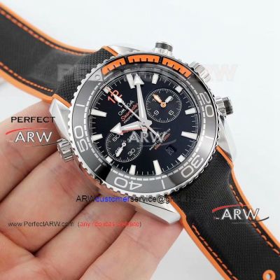 OM Factory Omega Seamaster 600M Swiss 9900 45.5MM Watch - Steel Case Black And Orange Bezel Gummy Strap